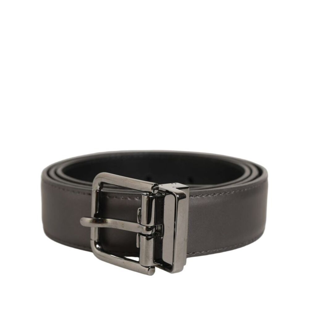 Dolce & Gabbana Dark Gray Leather Metal Buckle Classic Men's Belt